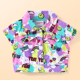 Babyhug Single Jersey Knit Half Sleeves Shirt & Jumpsuit With Text & Heart Print - White image 4