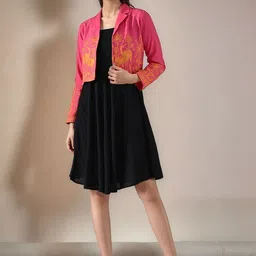 Sangria Women Embroidered Knee Length Fit and Flare Dress with Jacket-picture-29