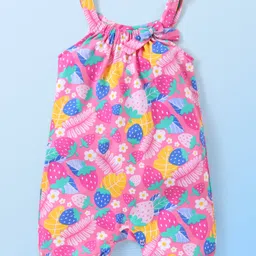 Babyhug 100% Cotton Knit Dungaree and Half Sleeves T-Shirt Set with Strawberry  Print - Multicolour image 5