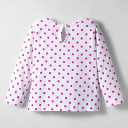 Babyhug Cotton Knit Floral Embroidered Frock with Full Sleeves Inner Tee & Polka Dot Print - Blue & White image 4