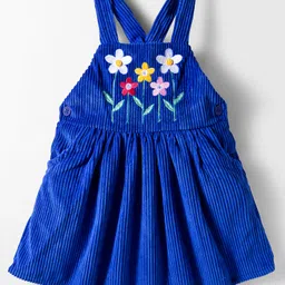 Babyhug Cotton Knit Floral Embroidered Frock with Full Sleeves Inner Tee & Polka Dot Print - Blue & White image 5