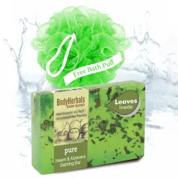 BodyHerbals Pure, Hand Made Neem & Aloevera Bathing Bar With Natural Leaves image 1