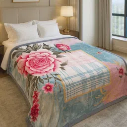 Signature Blue & Pink Floral Heavy Winter 1000 GSM Double Bed Blanket-image-22