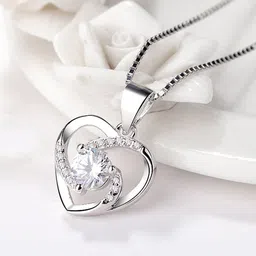 Jewels Galaxy Silver-Plated Stone Studded Heart Shaped Pendant with Chain image 3