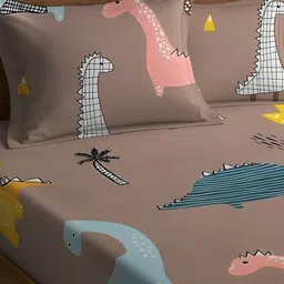 WEAVE AND DECOR Brown Cartoon Characters 300 TC King Bedsheet with 2 Pillow Covers image 3