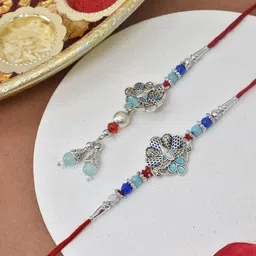 MEIRA JEWELLERY Silver-Plated Stone-Studded & Beaded Bhaiya Bhabhi Rakhi-picture-23