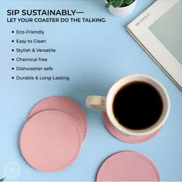 IRIDA NATURALS 6-Pcs Pink Rice Husk & Bamboo Fibre Round CoasterSet image 2