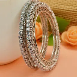 Panini jewels Set Of 2 Rhoidum-Plated American Diamond-Studded Gokhru Style Bangles image 2