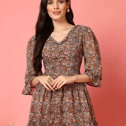 aayu Women Floral Printed Fit & Flare Mini Dress-image-8