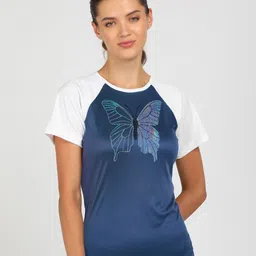shashvi Women Printed Round Neck Polyester White, Blue T-Shirt-picture-22