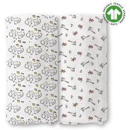 Mom's Home Cotton Muslin Swaddle Wrapper Animal Print Pack of 2 - White-picture-48