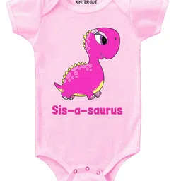 KNITROOT Half Sleeves Sis-A-Saurus Print Onesie - Pink-image-94