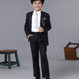 Robo Fry 3 Piece Full Sleeves Party Suit With Tie - Black White-picture-16