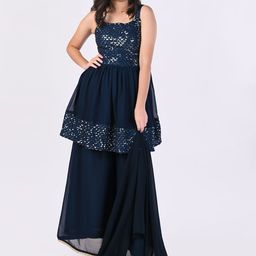 BAESD Girls Yoke Design Sleeveless Pleated Georgette Anarkali Kurta With Palazzo & Dupatta-picture-12