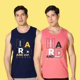 WOOSTRO Men Pack of 2 Typography Printed Round Neck Cotton Slim Fit Sports T-shirts image 5