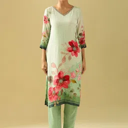 Meena Bazaar Women Floral Printed Regular Kurta with Trousers & Dupatta Kurta Sets image 1