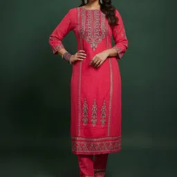 JAINICA Women Ethnic Motifs Embroidered Regular Thread Work Kurta with Trousers & With Dupatta image 2