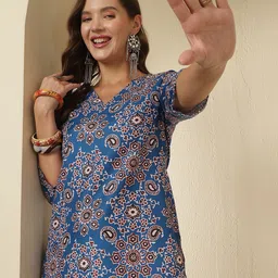 Anouk Rustic Women Ethnic Motifs Printed Festive Cotton A-Line Kurtas image 3