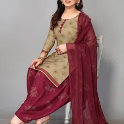 attigo Unstitched Printed Cotton Blend Kurta & Patiyala Dress Material with Dupatta image 3