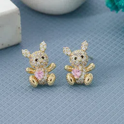 GC PREMIUM JEWELLERY Gold-Plated Artificial Stones Studded Animal Shaped Studs image 1