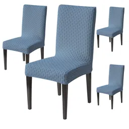 HOUSE OF QUIRK Set Of 2 Blue Textured Chair Cover-picture-30