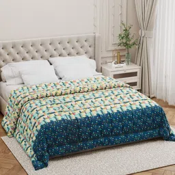 Salona Bichona Navy Blue & Yellow AC Room 150 GSM Double Bed Comforter-picture-28