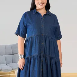 Sztori Women Shirt Collar Cotton Denim Dress-image-10