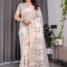 ALMAARI FASHION Striped Pure Cotton Jamdani Saree-picture-11