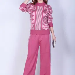 The Roadster Lifestyle Co Printed Woolen Round Neck Sweater & Trousers Co-Ords-picture-32