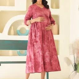 Janasya Tie and Dye Bell Sleeve Maternity A-Line Maxi Dress-picture-38