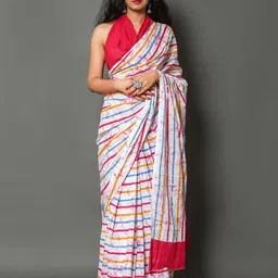 Pinkcity Trade World Striped Pure Cotton Block Print Saree image 1