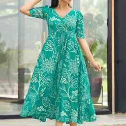 chansi Ethnic Floral Print V-Neck Short Sleeve Maxi Dress-picture-23