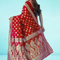 SANISA Ethnic Motifs Zari Silk Blend Banarasi Saree image 5