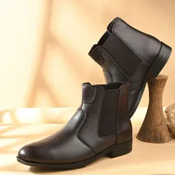 AfroJack Men Leather High Ankle Chelsea Boots-picture-10