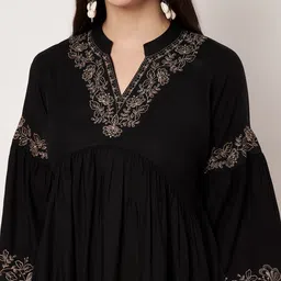 Atha Fashion Floral Embroidered Flared Sleeve Ethnic Cotton Empire Top image 4