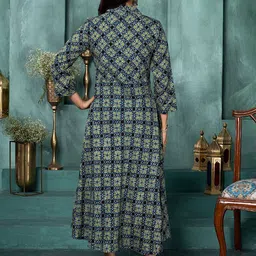 Saffron Threads Women Ethnic Motifs Print Shirt Collar Fit & Flare Midi Dress image 3