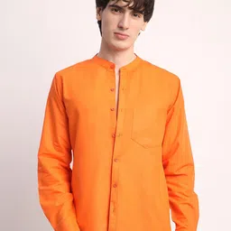 Voroxy Men Smart Band Collar Solid Cotton Casual Shirt-picture-17