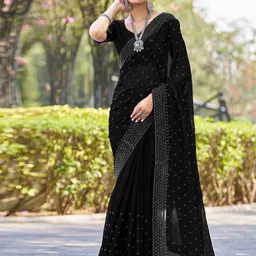 DIVASTRI Embellished Beads and Stones Pure Georgette Designer Chanderi Saree image 5