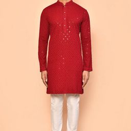 Arihant Rai Sinha Geometric Embroidered Mandarin Collar Sequinned Straight Kurta-picture-33