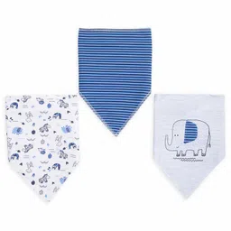 Mi Arcus Organic Cotton Triangular Baby Bib Animal Print Pack of 3 - Blue White image 3