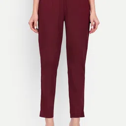 githaan Women Regular Fit Maroon Viscose Rayon Trousers-picture-28