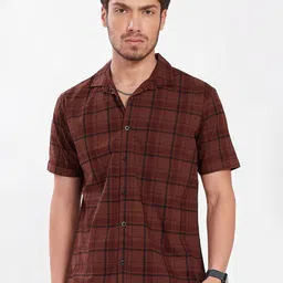 THE BEETEL HOUSE Men Comfort Slim Fit Tartan Checked Spread Collar Cotton Casual Shirt-picture-22