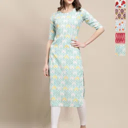 7Threads Selection Of 6 Floral Printed Round Neck Straight Kurta-image-43