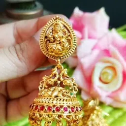 BlingNation Gold-Plated Faux Ruby Stones Studded Dome Shaped Jhumkas image 3