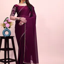 K 5 Fashion Embroidered Pure Chiffon Saree-picture-30