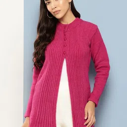 BAESD Women Ribbed Woollen Longline Cardigan-image-33