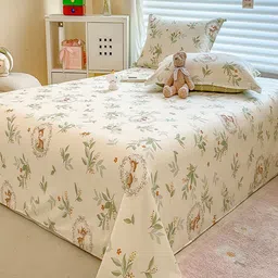 JC HOME White & Green Printed 220 TC Pure Cotton Single Bedsheet Set-1.6 m x 2.3 m image 2
