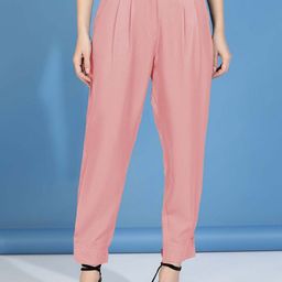 Stylecast X Kotty Women Solid Regular Fit Mid-Rise Pleated Cotton Button Pant Trousers-picture-15