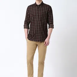 Peter England Casuals Men Spread Collar Tartan Checked Cotton Slim Fit Casual Shirt image 5