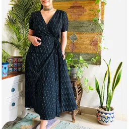 Bohemian Dream Women Ikat Woven Design Wrap Midi Dress-image-47